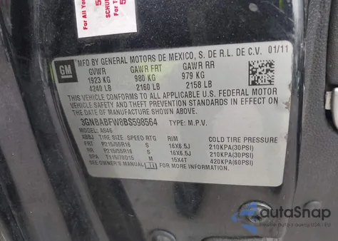 2011 Chevrolet Hhr Lt z USA, uszkodzony, nr VIN 3GNBABFW8BS598564